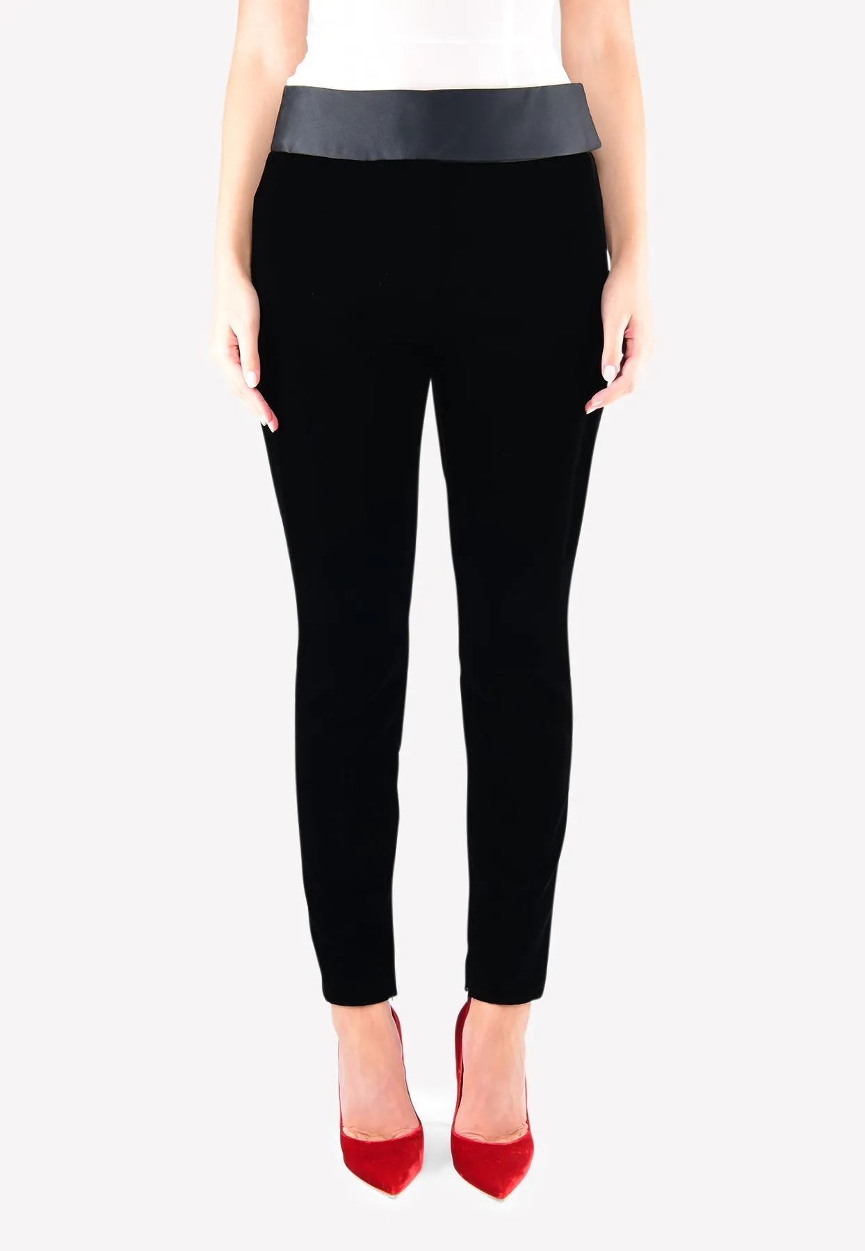 High-Waist Velvet Tuxedo Trousers