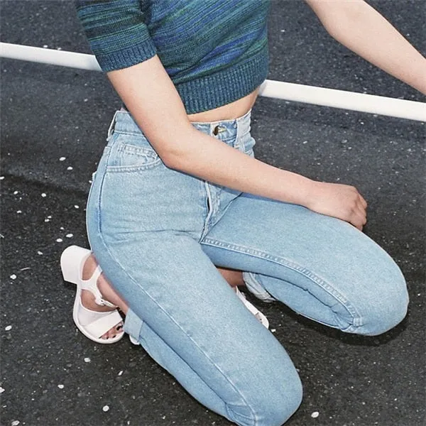 High Waist Washed Harem Denim Pants