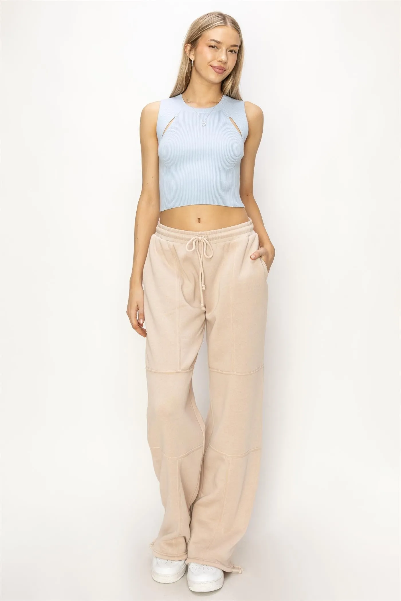 High Waist Wide Leg Drawstring Pants