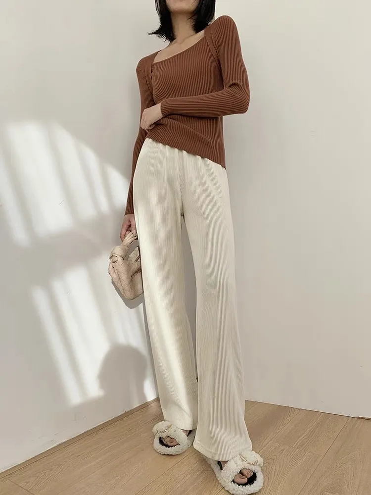 High Waist Wide Leg Ribbed Pants
