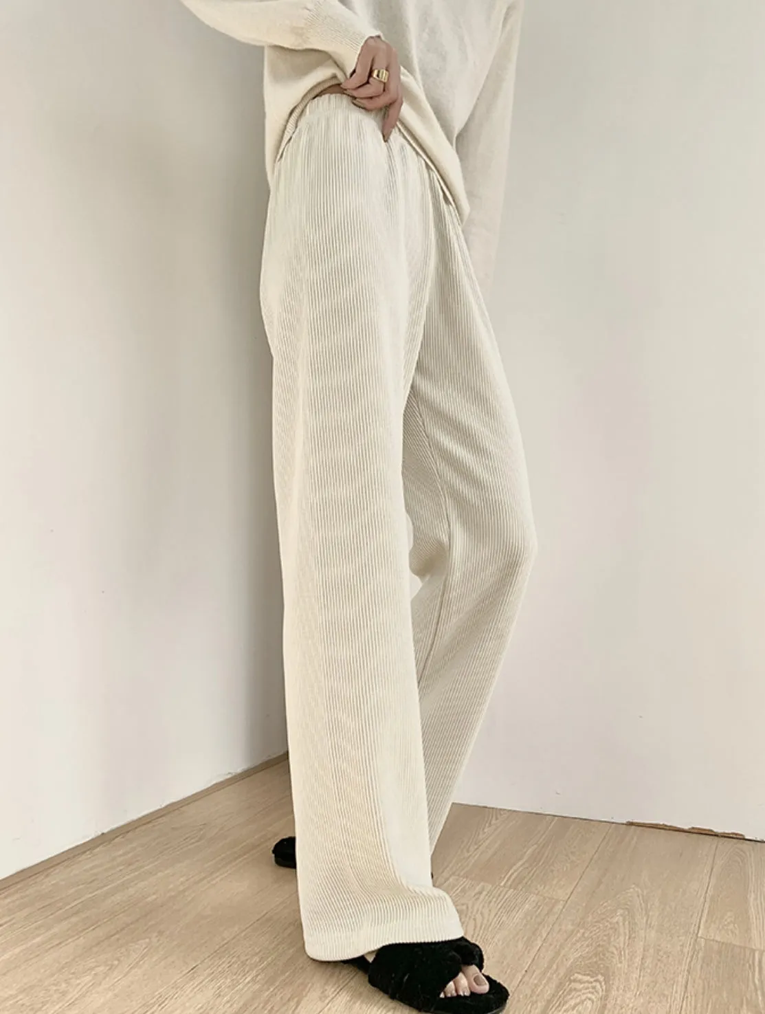 High Waist Wide Leg Ribbed Pants