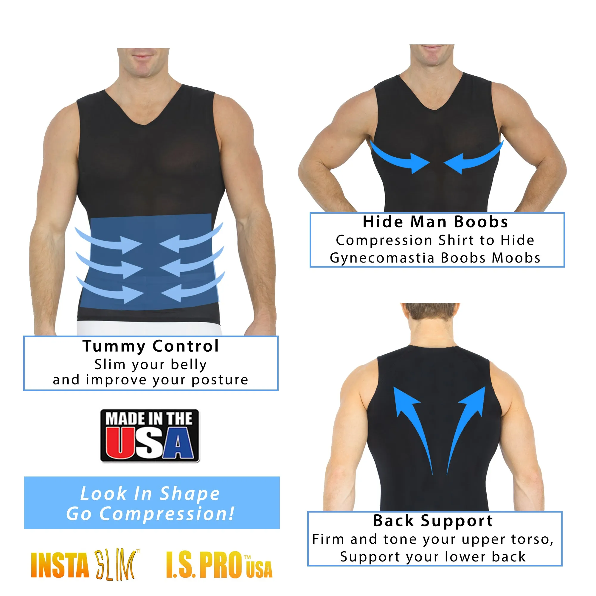Insta Slim Big & Tall Compression V-Neck Tank VS00N1BT by InstantFigure - InstaSlim - InstantRecoveryMD