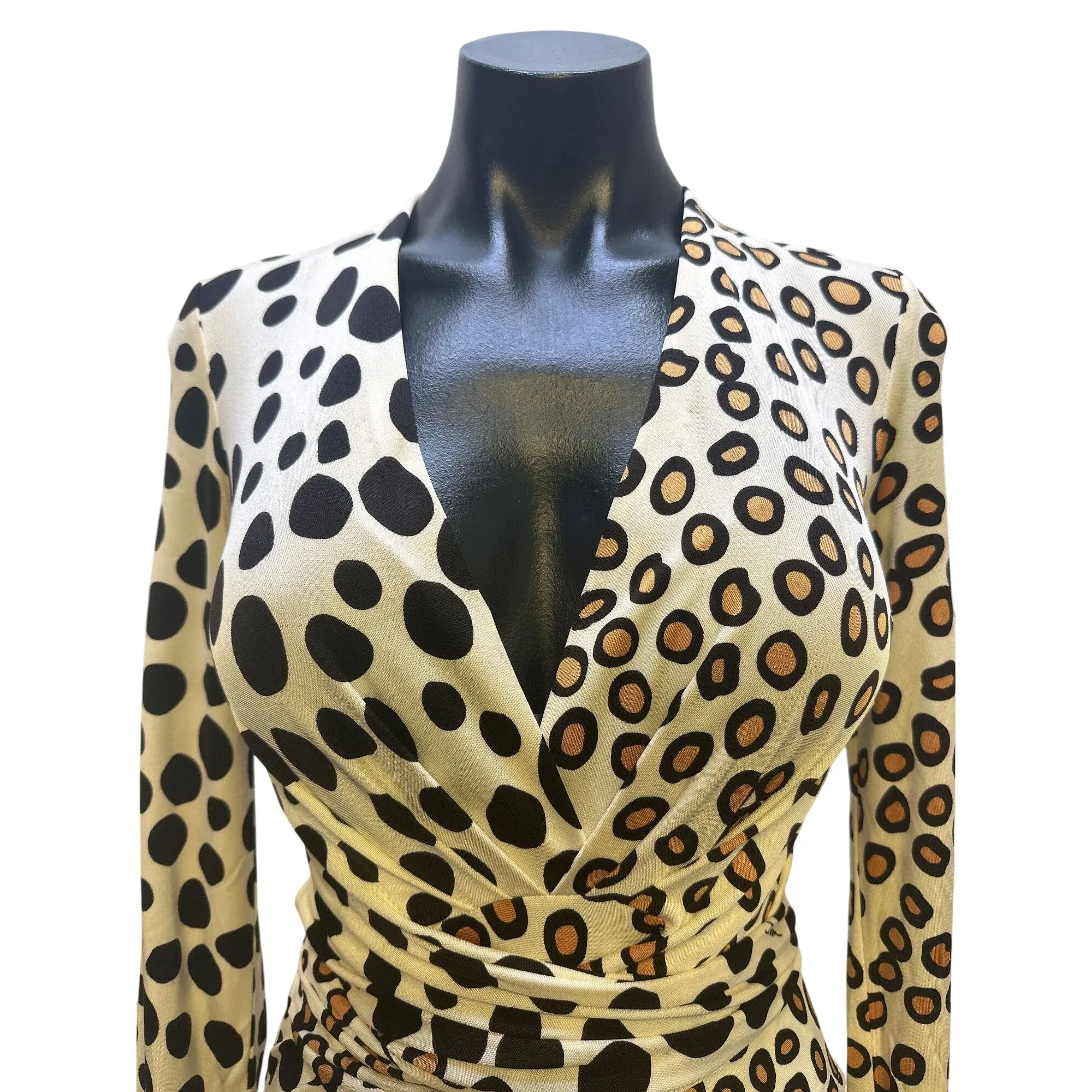 Issa London Vintage Polka Dot Wrap Silk Dress w/Long Sleeves Size 6