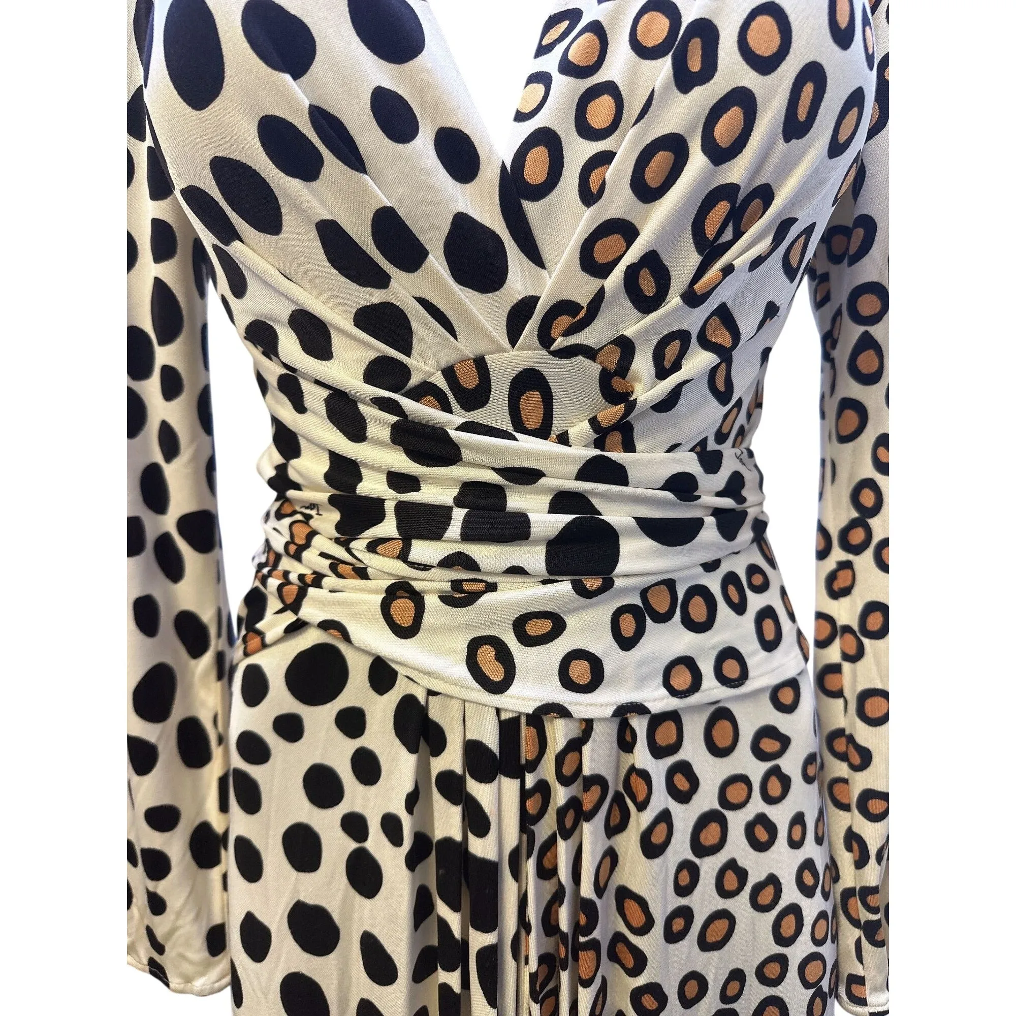 Issa London Vintage Polka Dot Wrap Silk Dress w/Long Sleeves Size 6