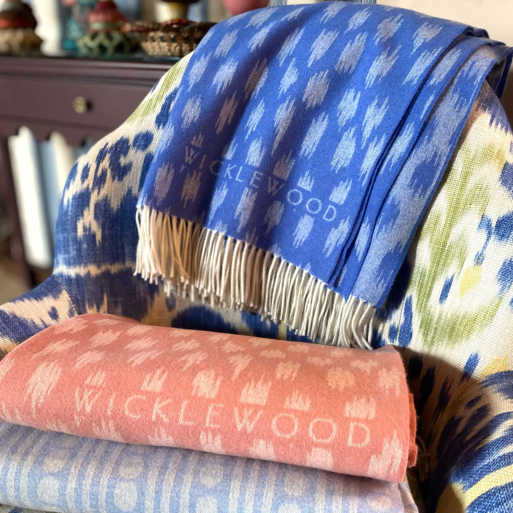 Kemble Blue Cashmere and Merino Wool Throw