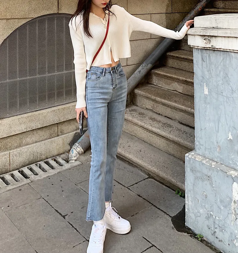 Korean CHIC Flare Leg Pants Women High Waist Slim Look Loose All-Matching Vintage Popular Young Look Denim Pants Pants
