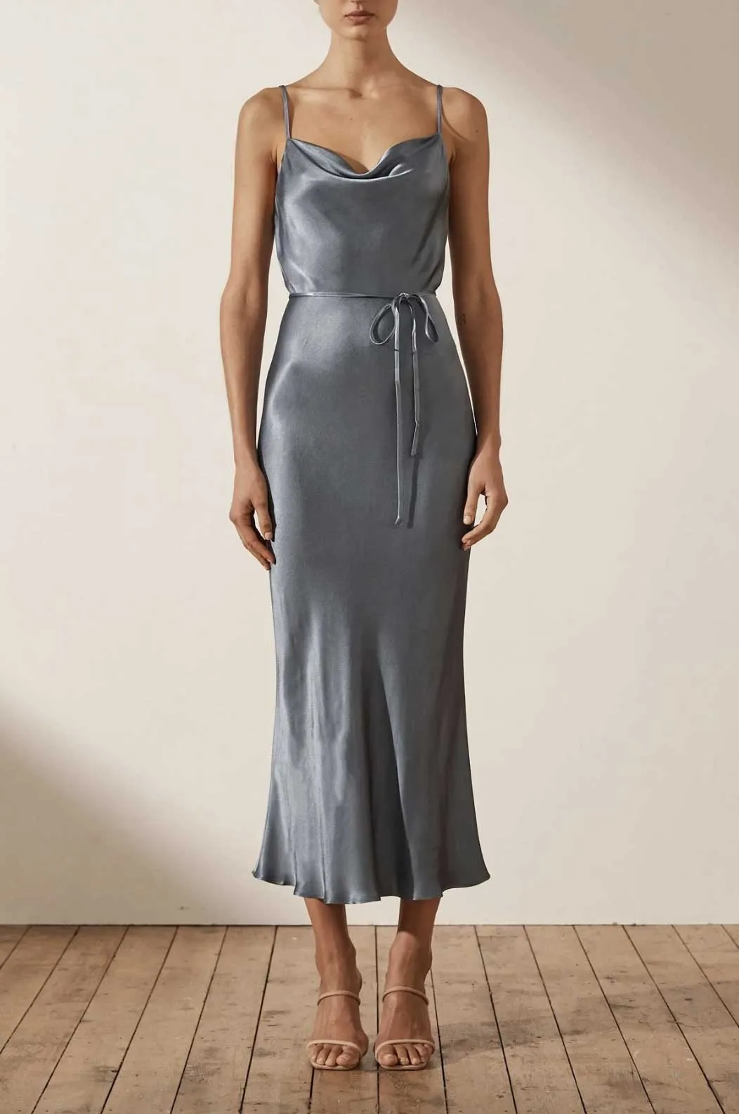 La Lune Bias Cowl Midi Dress - Blue Smoke