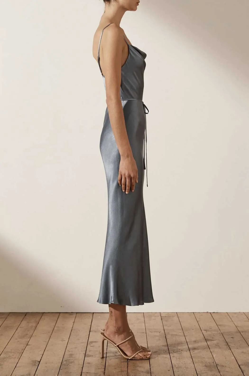 La Lune Bias Cowl Midi Dress - Blue Smoke
