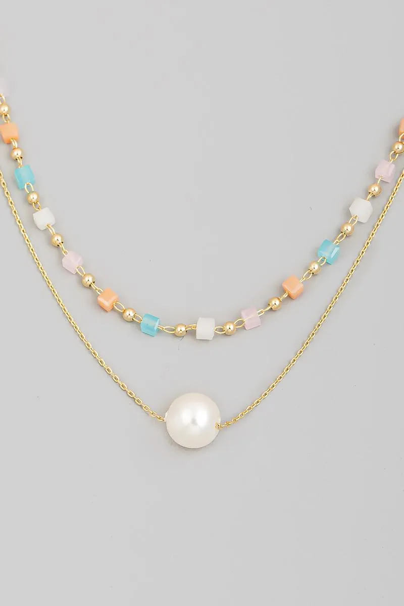 Layered Pearl Ball Charm Necklace