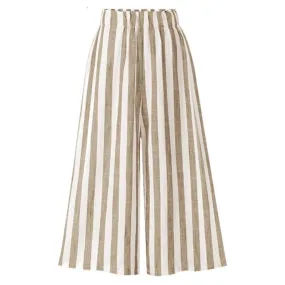 Linen High Waist Summer Cotton Pants With Stripes