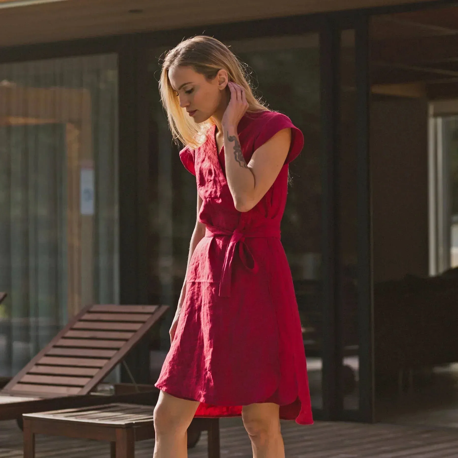 Linen wrap dress jet-black - Máia