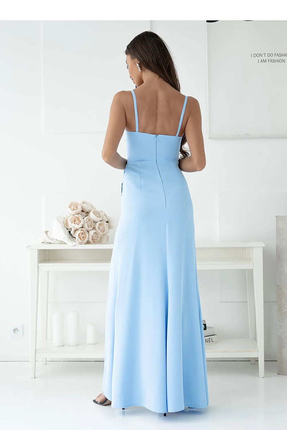 Long evening dress with a side slit