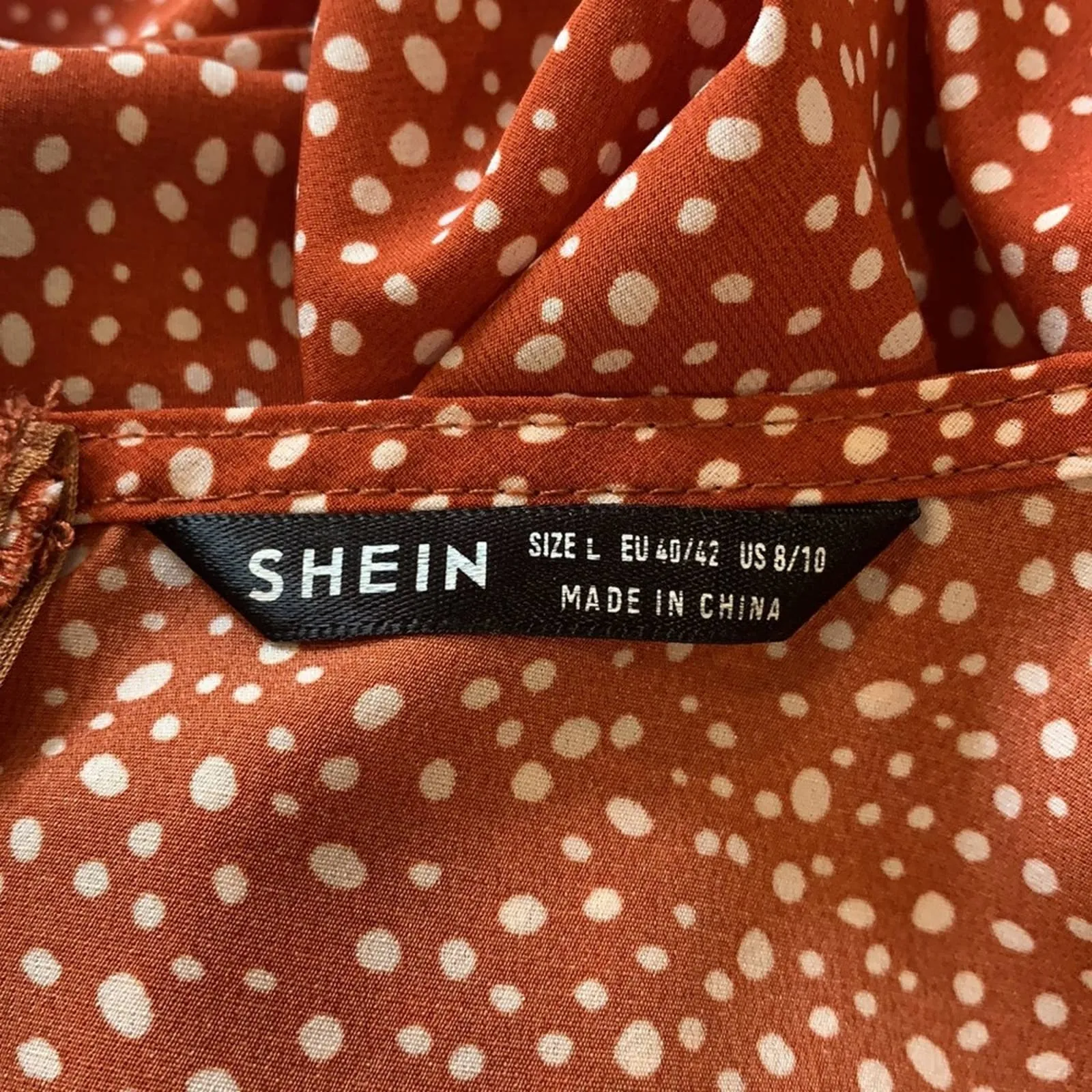 Medium Shein NWOT Orange & White Polka Dot Short Sleeve Wrap Dress