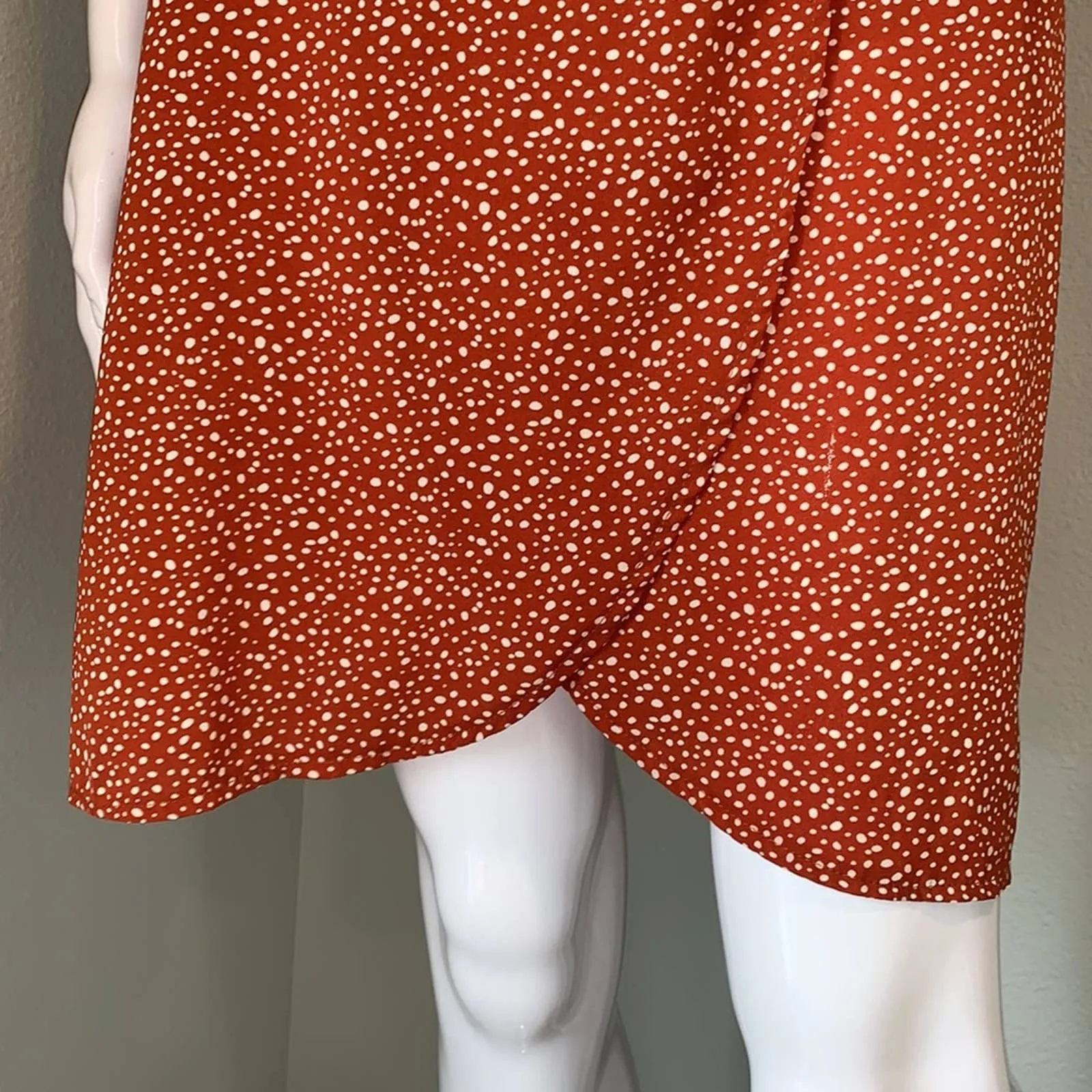 Medium Shein NWOT Orange & White Polka Dot Short Sleeve Wrap Dress
