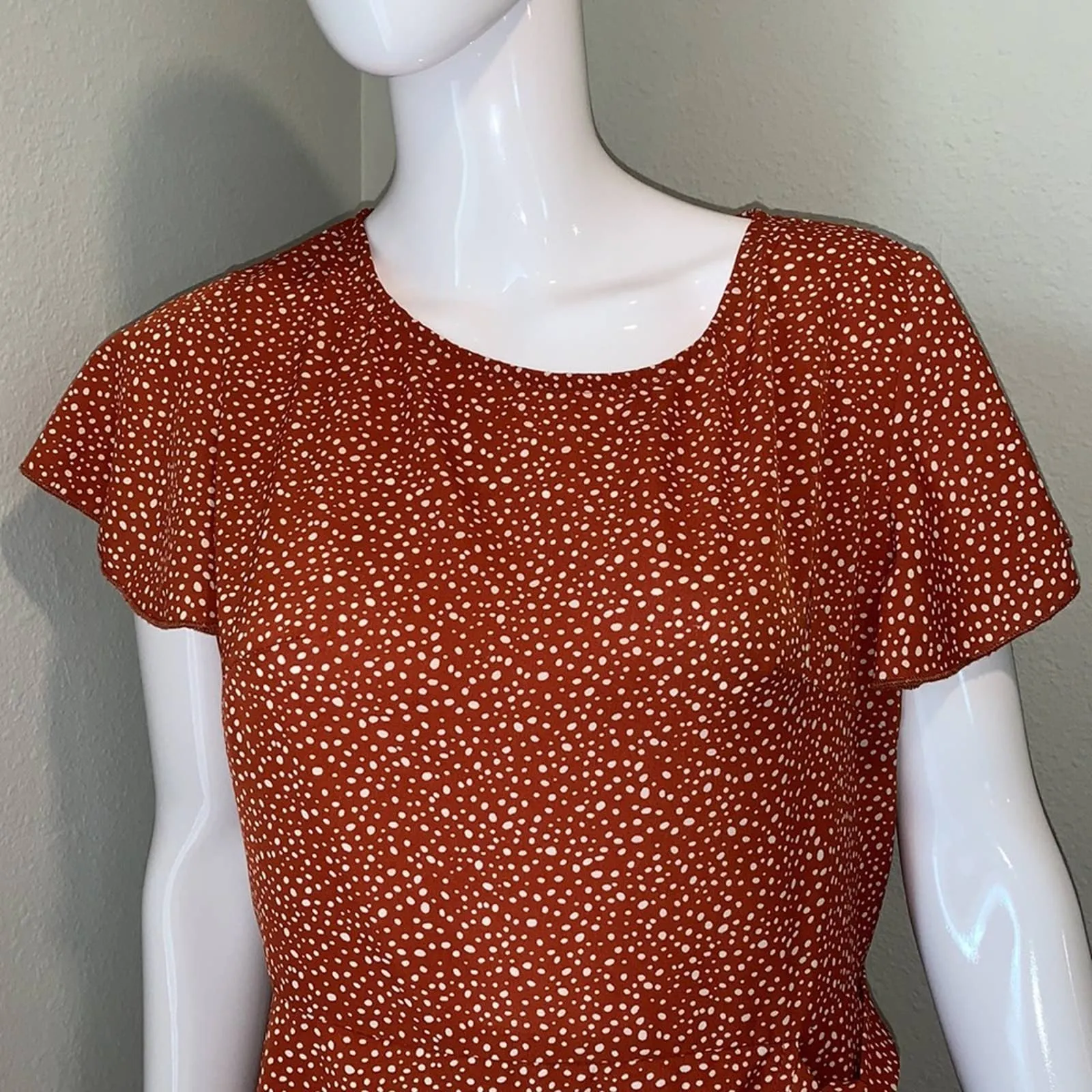 Medium Shein NWOT Orange & White Polka Dot Short Sleeve Wrap Dress