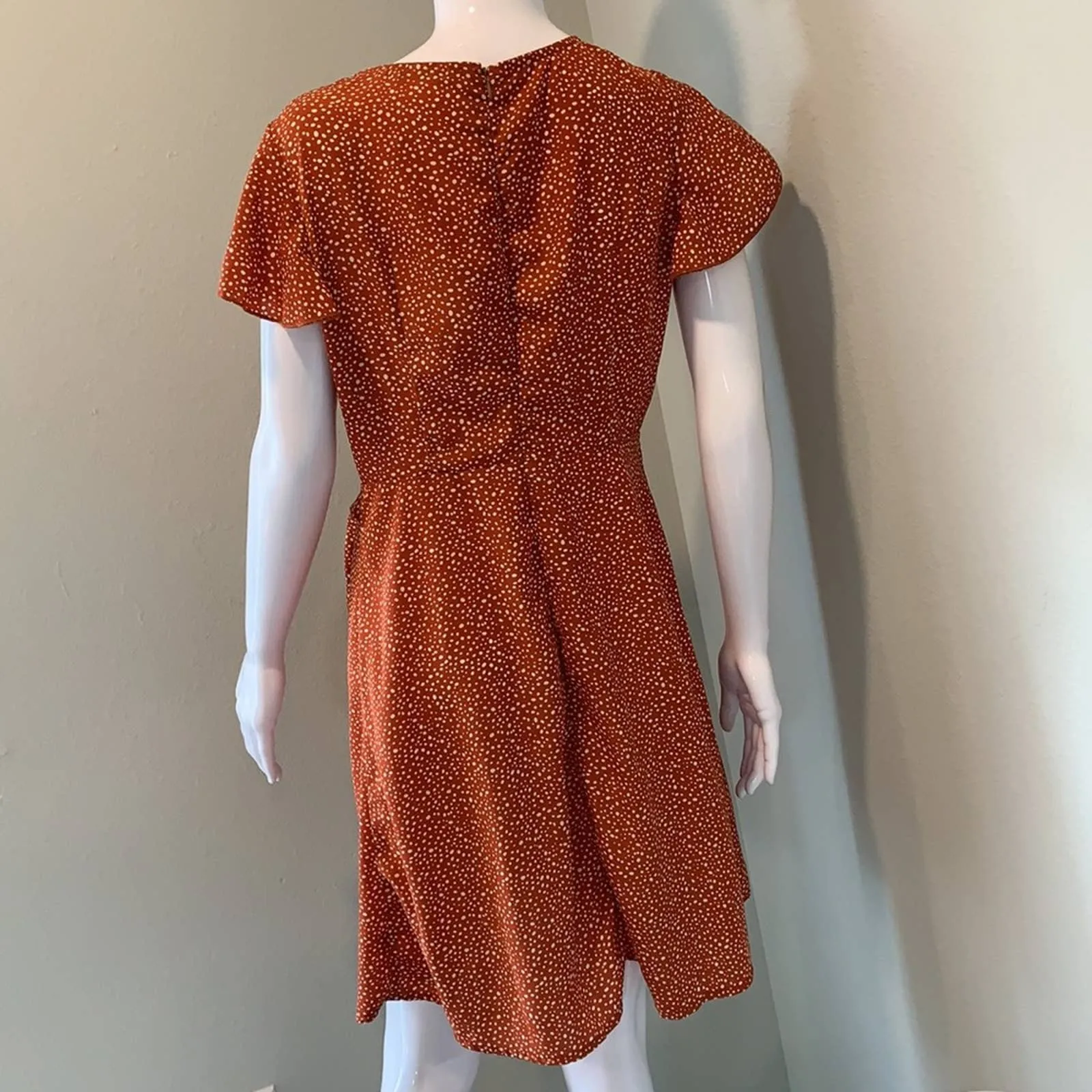 Medium Shein NWOT Orange & White Polka Dot Short Sleeve Wrap Dress