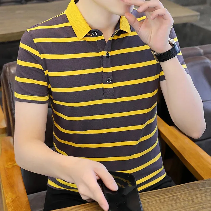 Men's Basic Striped Short Sleeve Polo Shirt-Casual Summer T Shirts