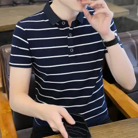 Men's Basic Striped Short Sleeve Polo Shirt-Casual Summer T Shirts