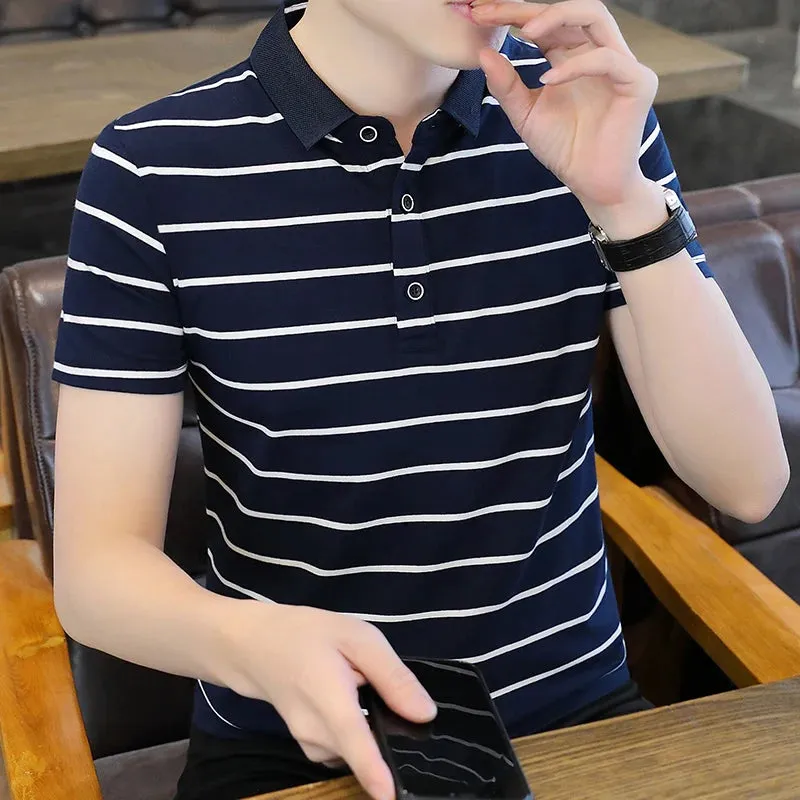 Men's Basic Striped Short Sleeve Polo Shirt-Casual Summer T Shirts
