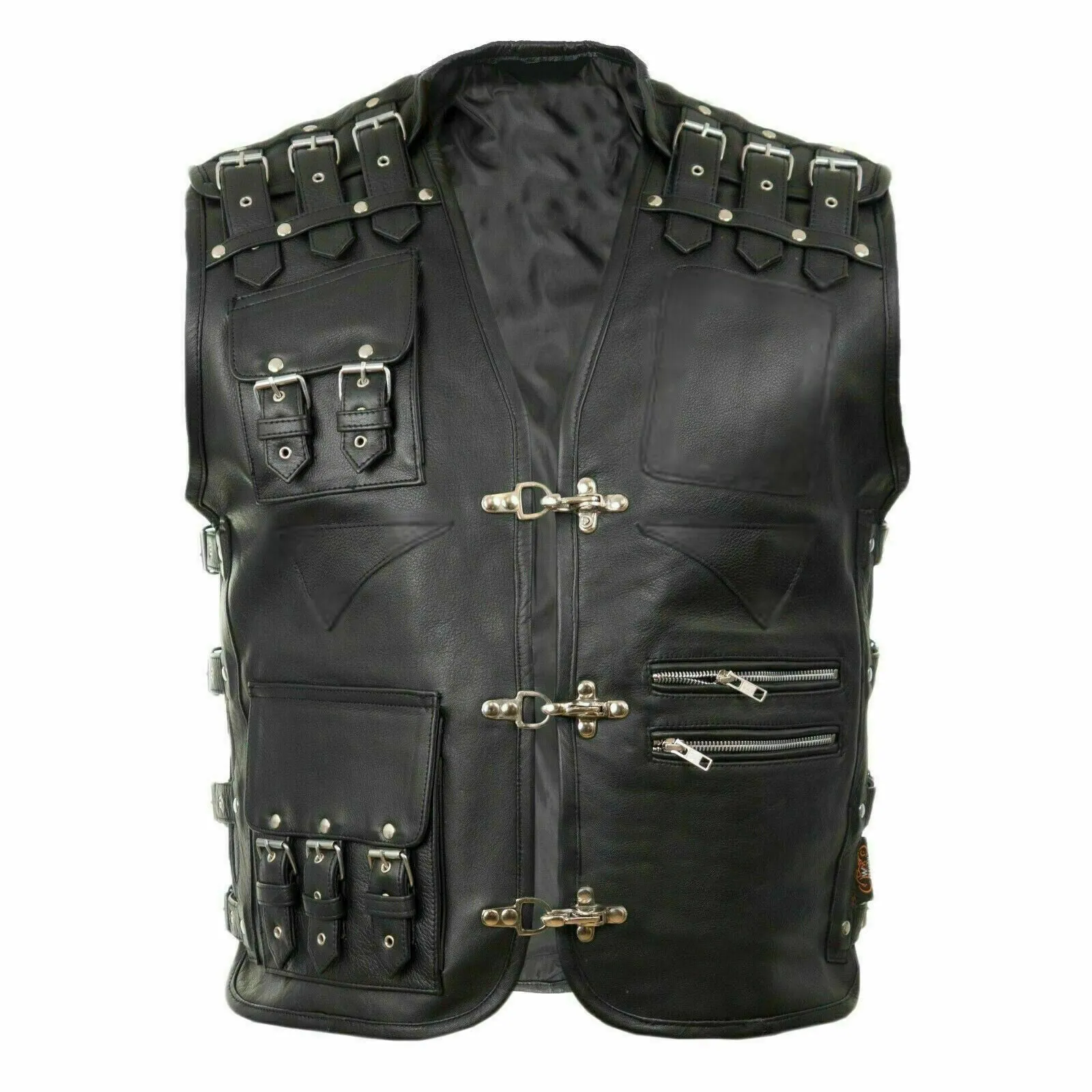 Men's Genuine Leather Biker Waistcoat Vest