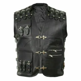 Men's Genuine Leather Biker Waistcoat Vest