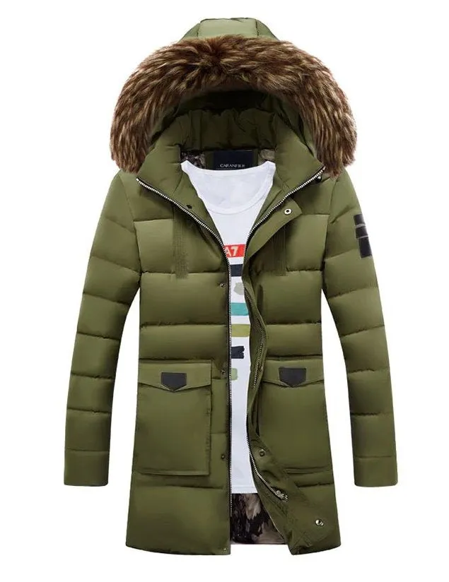 Men's Winter Warm Hooded Padded Quilted Long Parka