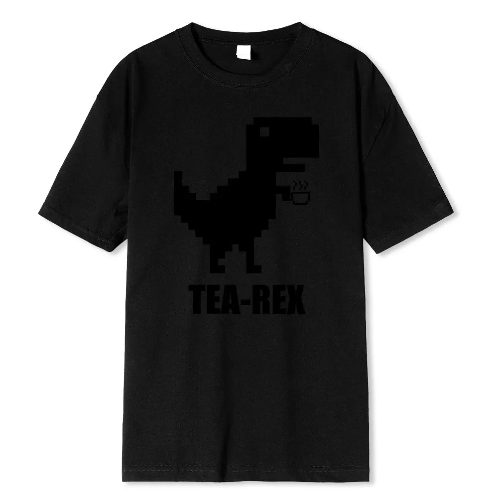 Mosaic Tyrannosaurus Rex Loves Tea Funny Printing Mens T-Shirt Cotton Loose Tees Cotton Oversized Streetwear Breathable Tshirt