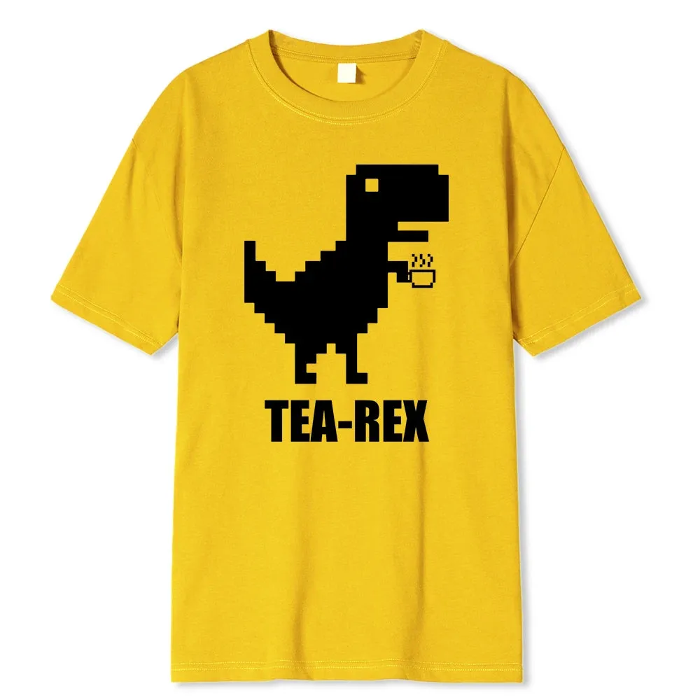 Mosaic Tyrannosaurus Rex Loves Tea Funny Printing Mens T-Shirt Cotton Loose Tees Cotton Oversized Streetwear Breathable Tshirt
