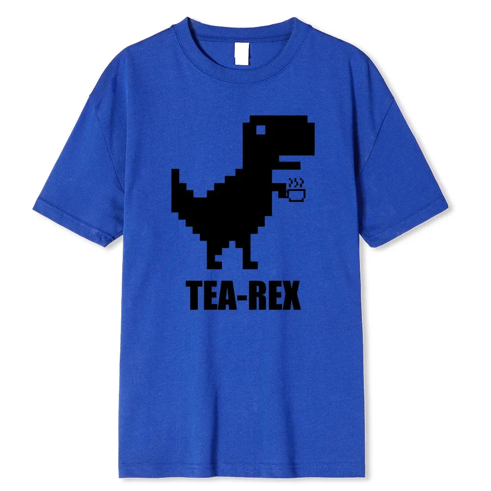 Mosaic Tyrannosaurus Rex Loves Tea Funny Printing Mens T-Shirt Cotton Loose Tees Cotton Oversized Streetwear Breathable Tshirt