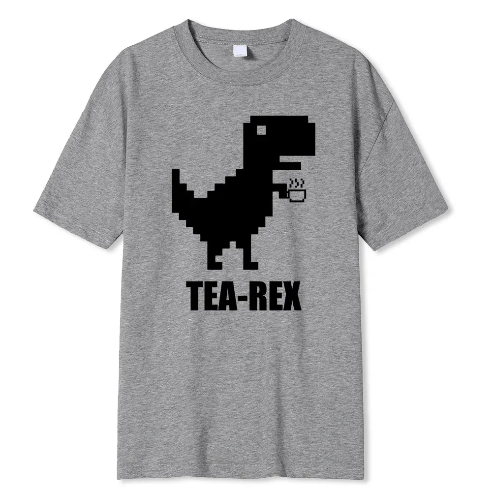 Mosaic Tyrannosaurus Rex Loves Tea Funny Printing Mens T-Shirt Cotton Loose Tees Cotton Oversized Streetwear Breathable Tshirt