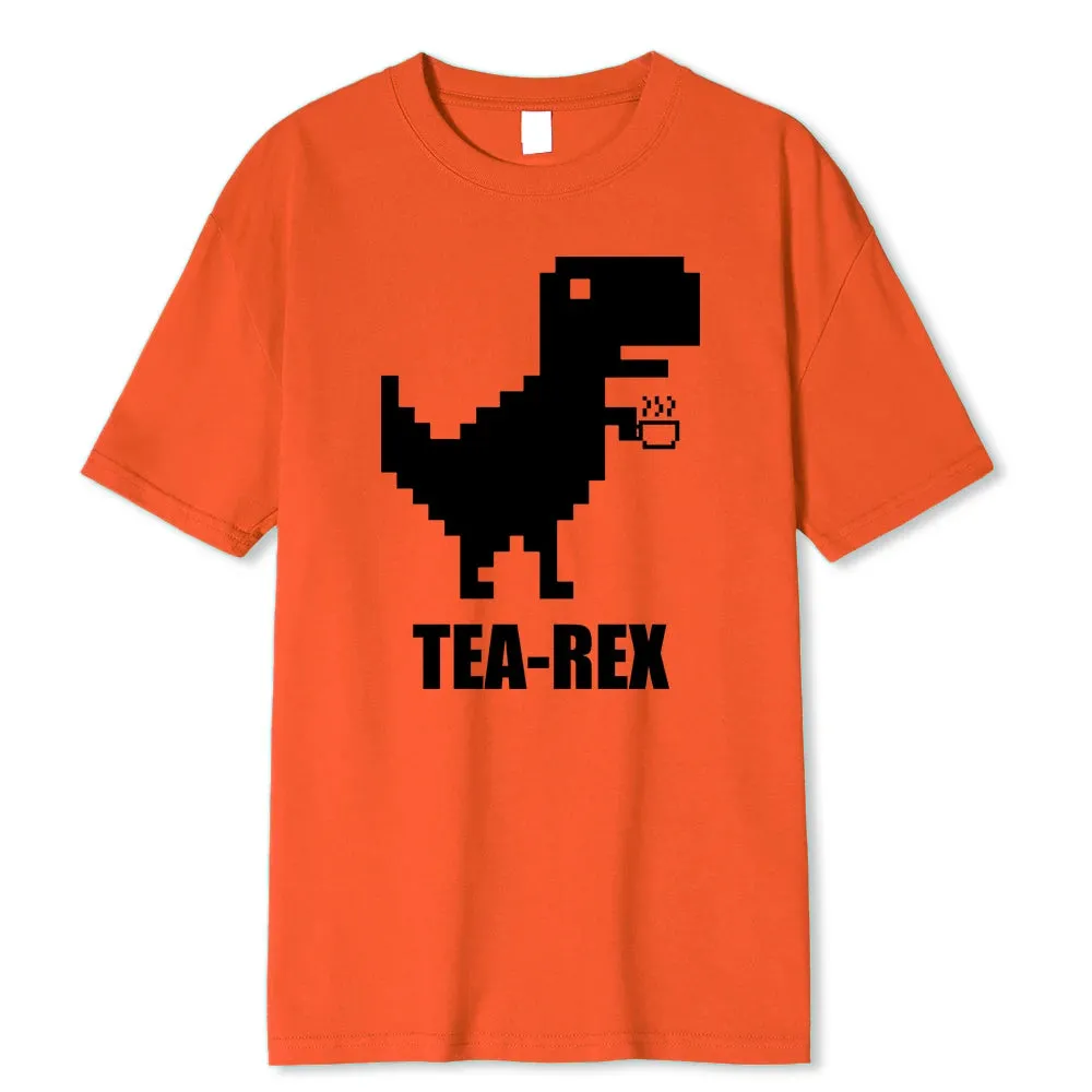 Mosaic Tyrannosaurus Rex Loves Tea Funny Printing Mens T-Shirt Cotton Loose Tees Cotton Oversized Streetwear Breathable Tshirt