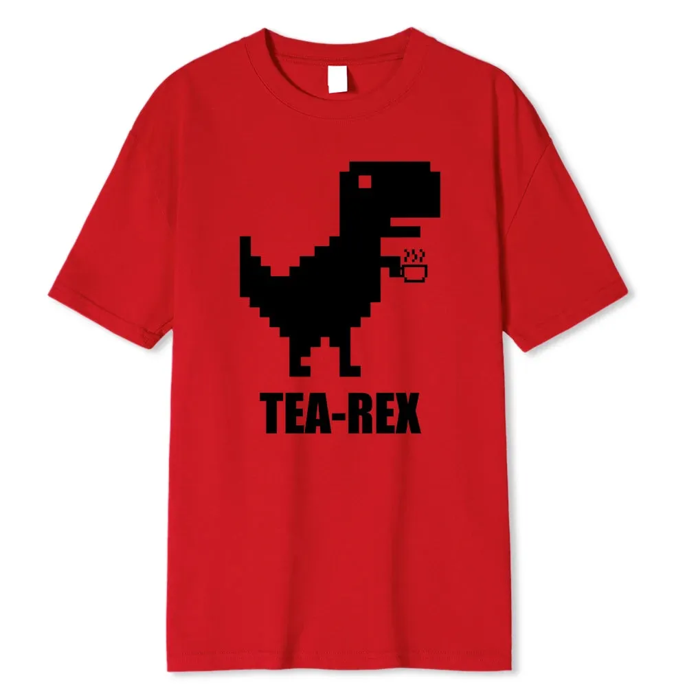 Mosaic Tyrannosaurus Rex Loves Tea Funny Printing Mens T-Shirt Cotton Loose Tees Cotton Oversized Streetwear Breathable Tshirt