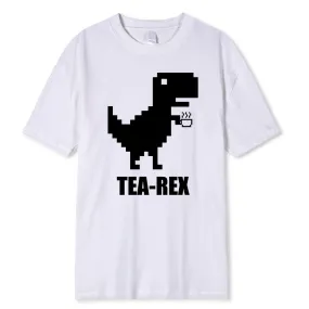 Mosaic Tyrannosaurus Rex Loves Tea Funny Printing Mens T-Shirt Cotton Loose Tees Cotton Oversized Streetwear Breathable Tshirt