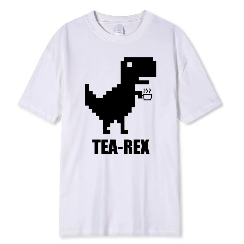 Mosaic Tyrannosaurus Rex Loves Tea Funny Printing Mens T-Shirt Cotton Loose Tees Cotton Oversized Streetwear Breathable Tshirt