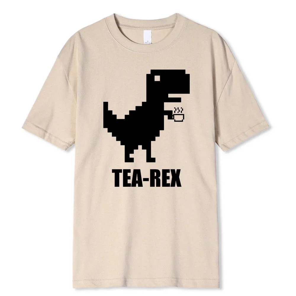 Mosaic Tyrannosaurus Rex Loves Tea Funny Printing Mens T-Shirt Cotton Loose Tees Cotton Oversized Streetwear Breathable Tshirt