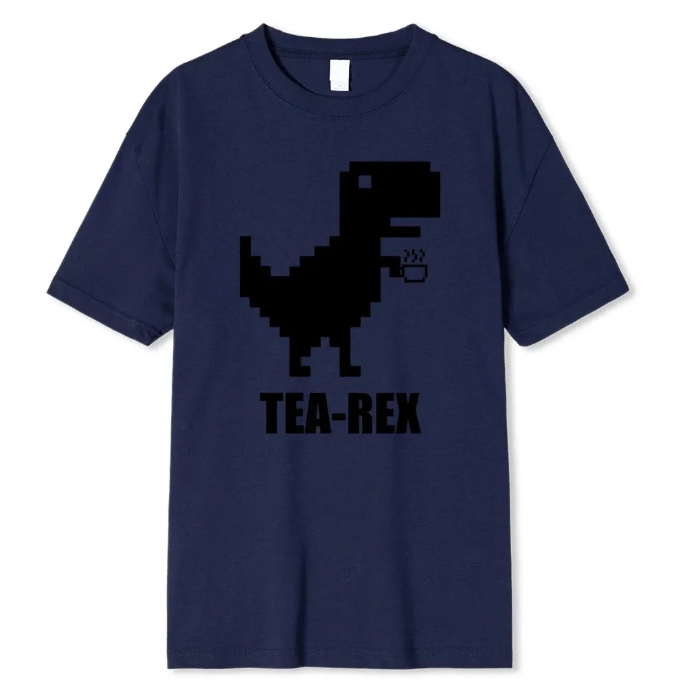 Mosaic Tyrannosaurus Rex Loves Tea Funny Printing Mens T-Shirt Cotton Loose Tees Cotton Oversized Streetwear Breathable Tshirt