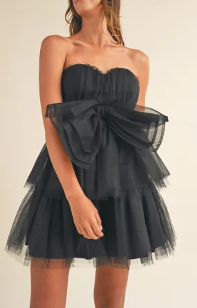 Nadia Black Tulle Bow Strapless Mini Dress
