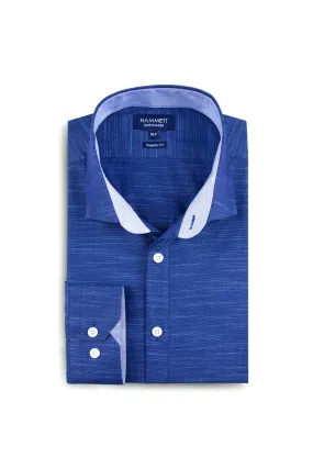 Navy Textured Cotton Sophisticated Smart Casual Men's Shirt