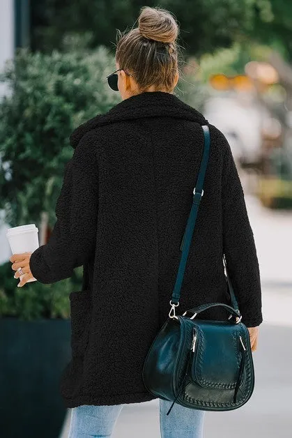 Notched Collar Fuzzy Coat