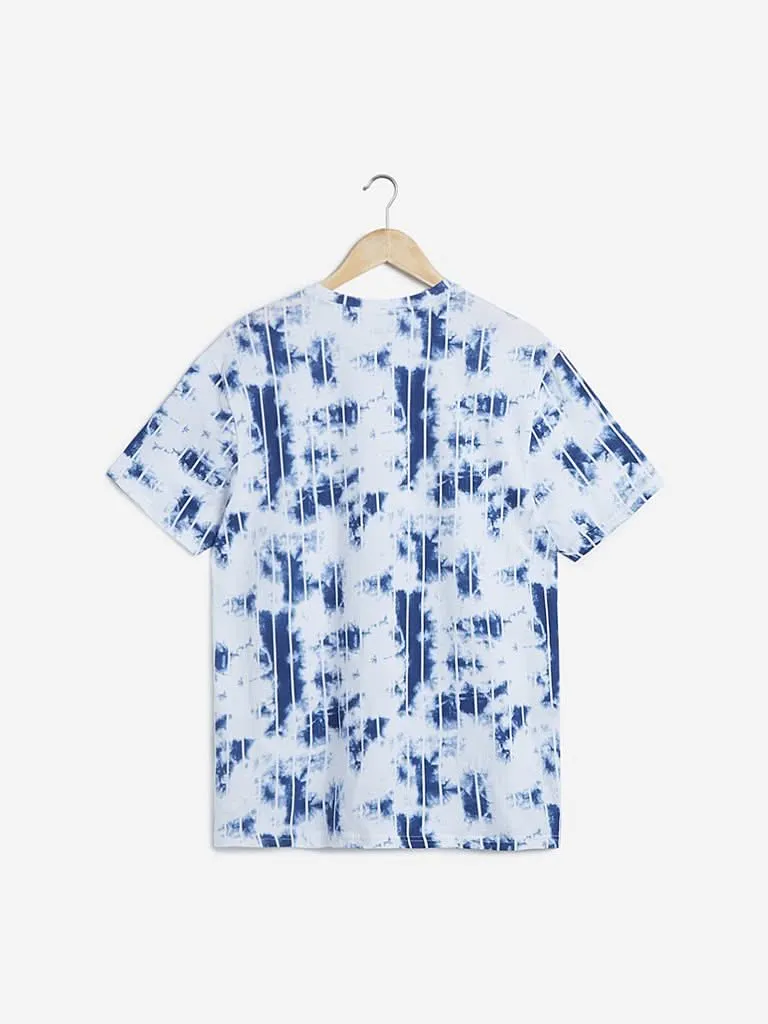 Nuon Blue Slim-Fit Abstract Print T-Shirt