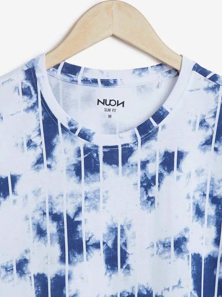 Nuon Blue Slim-Fit Abstract Print T-Shirt