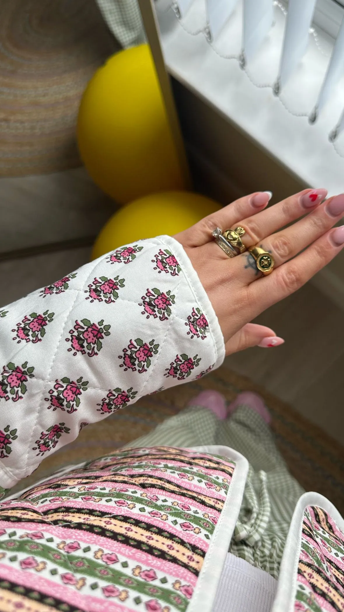 Pink Geometric Patterned Quilted Jacket