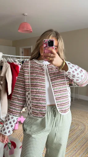 Pink Geometric Patterned Quilted Jacket
