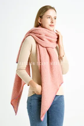 Plain Contrast Stitch Wool Diagonal Edge Scarf