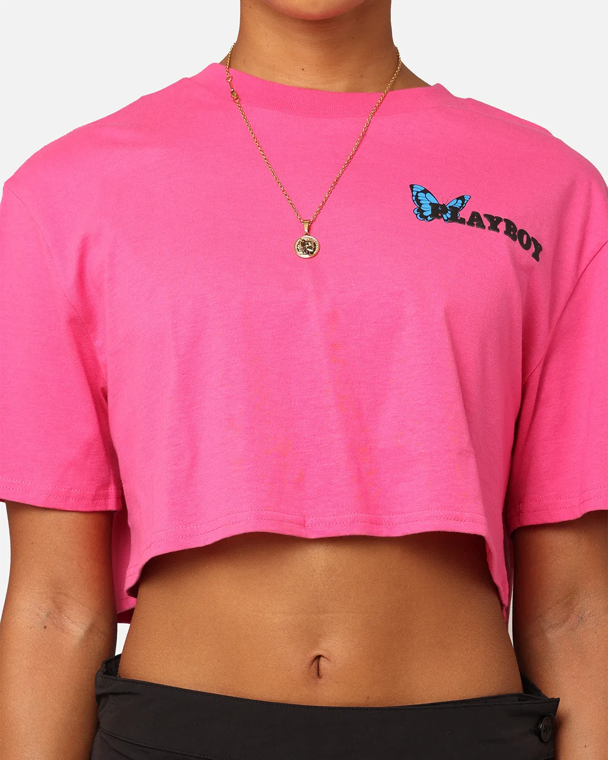 Playboy Women's Butterfly Cropped T-Shirt Pink