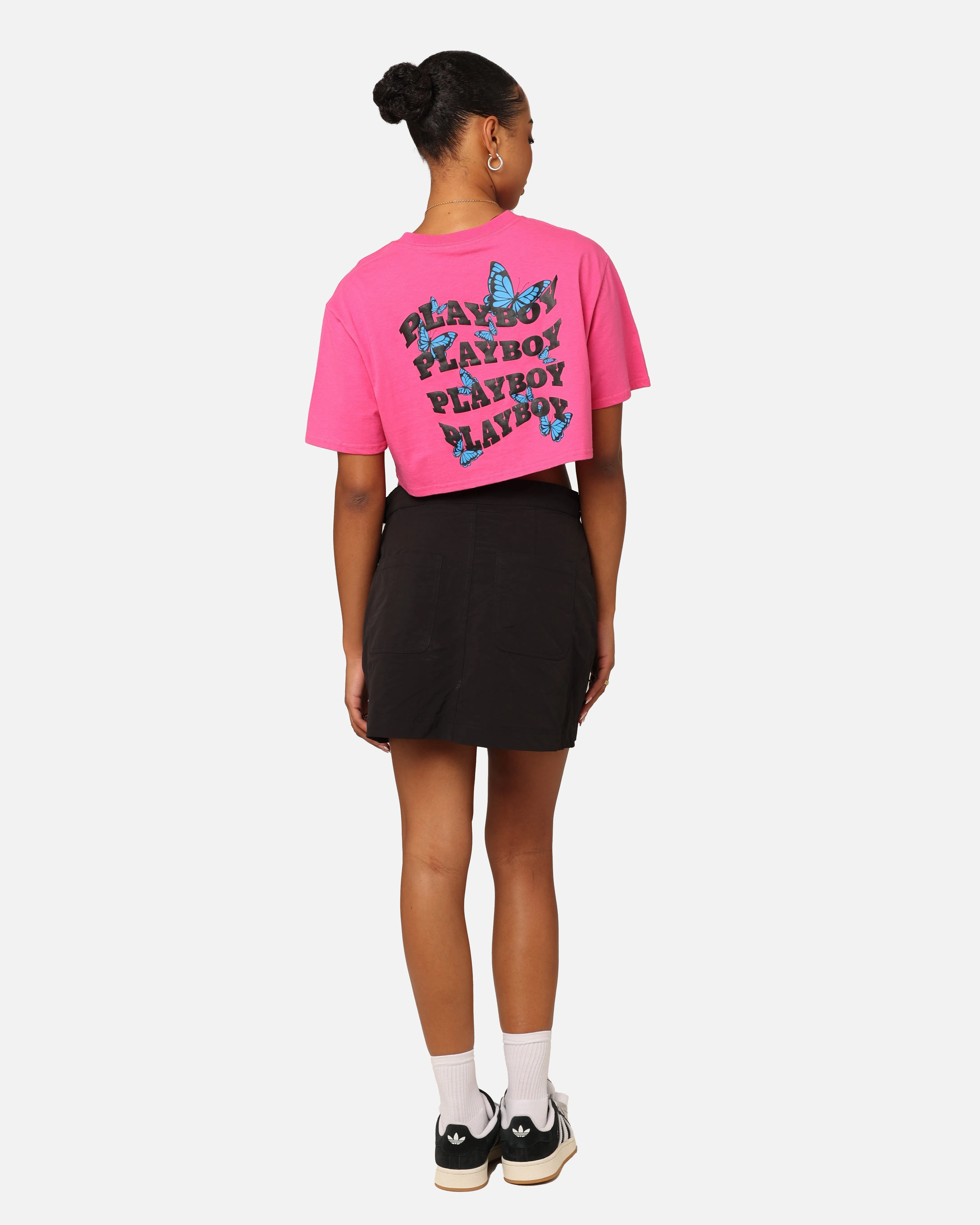 Playboy Women's Butterfly Cropped T-Shirt Pink