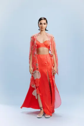 "Addelyn" Chiffon Cape with Satin Bustier And Skirt