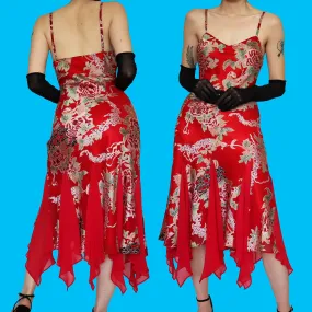 Red floral slip midi dress UK 12