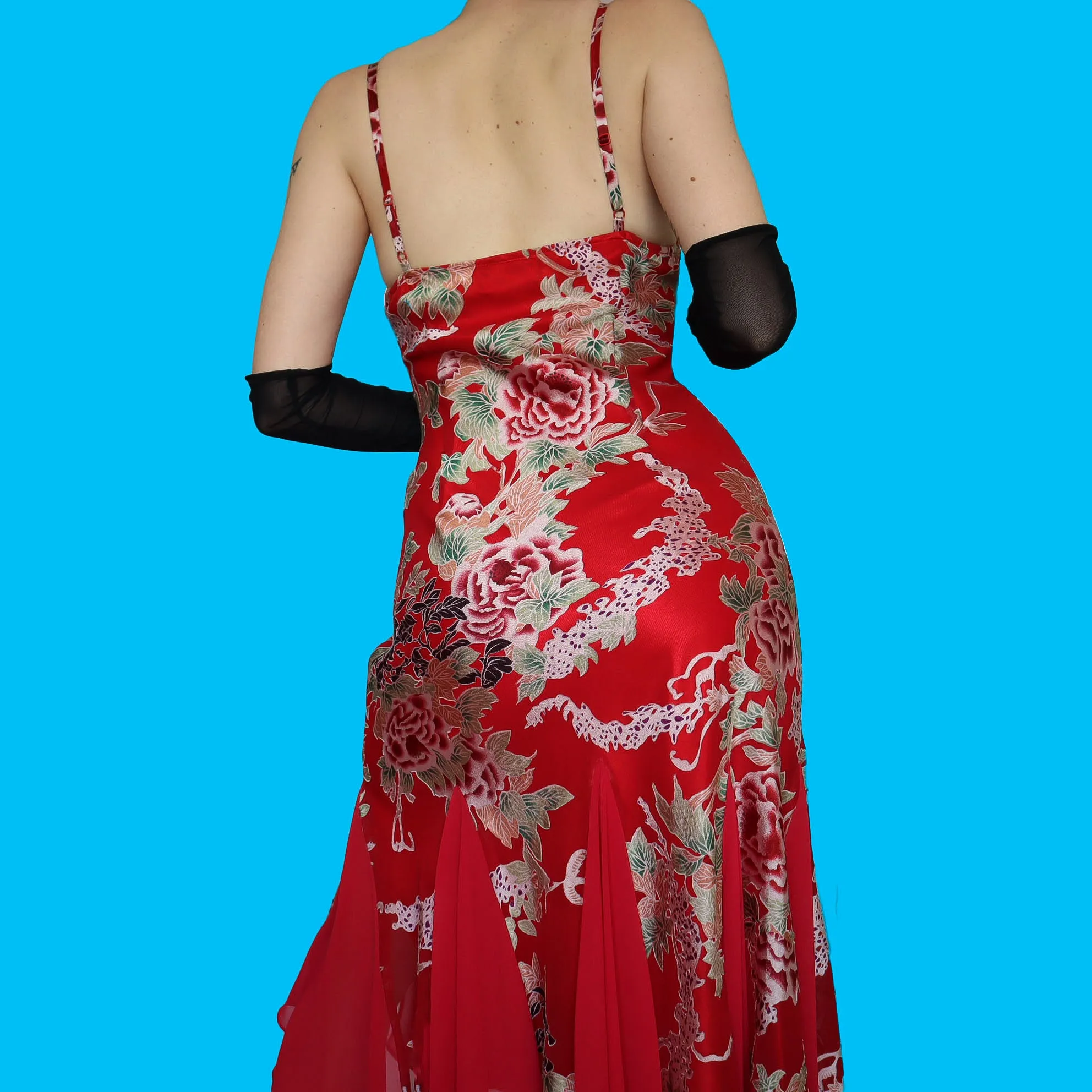 Red floral slip midi dress UK 12