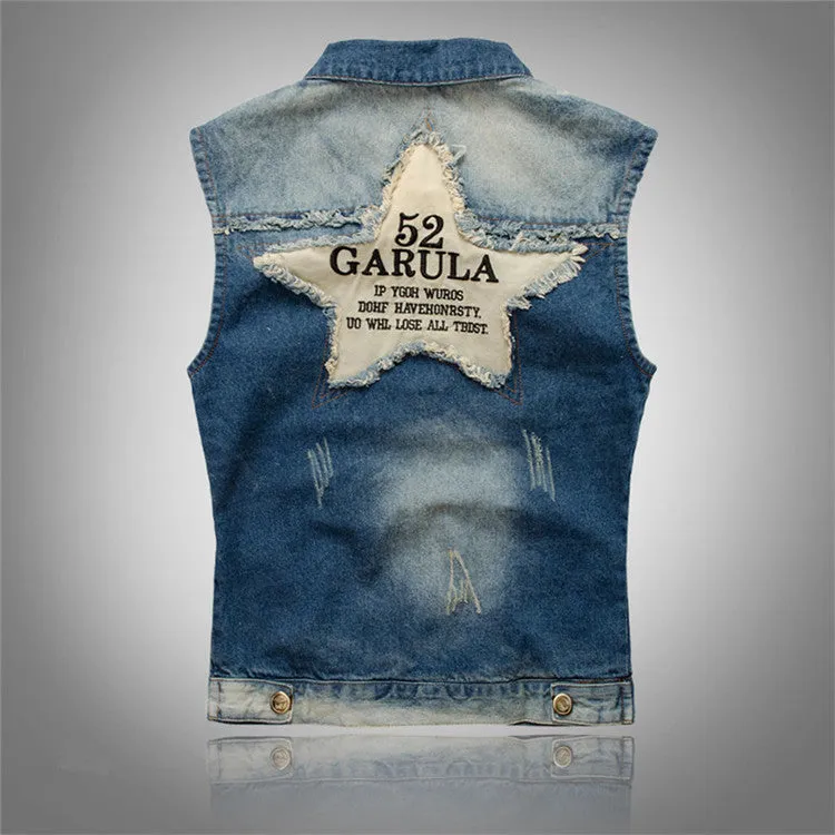 Retro Ripped Star Denim Vest